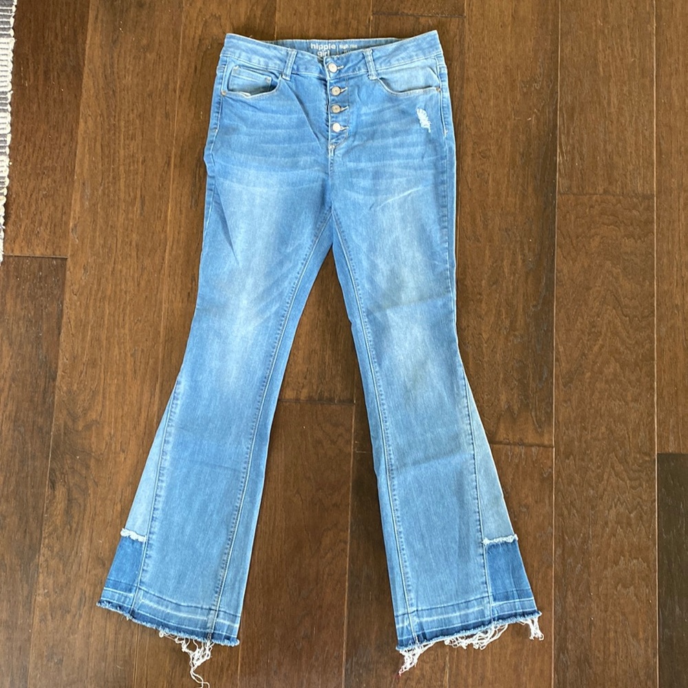 Girls size 16 button fly hippie girl high rise flare jeans